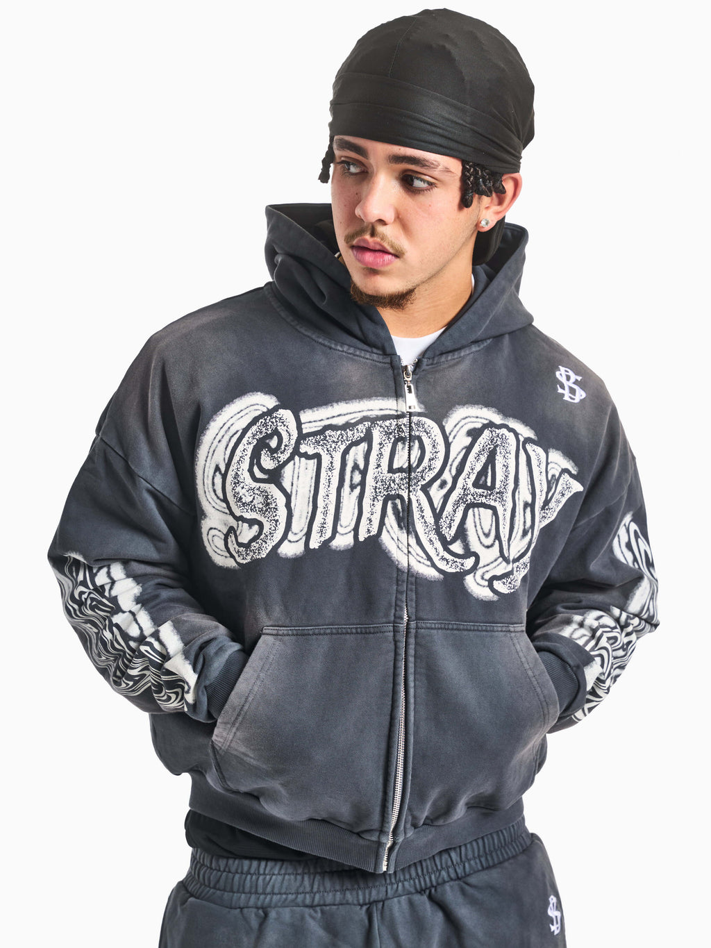 Smoke grey stray zip hoodie