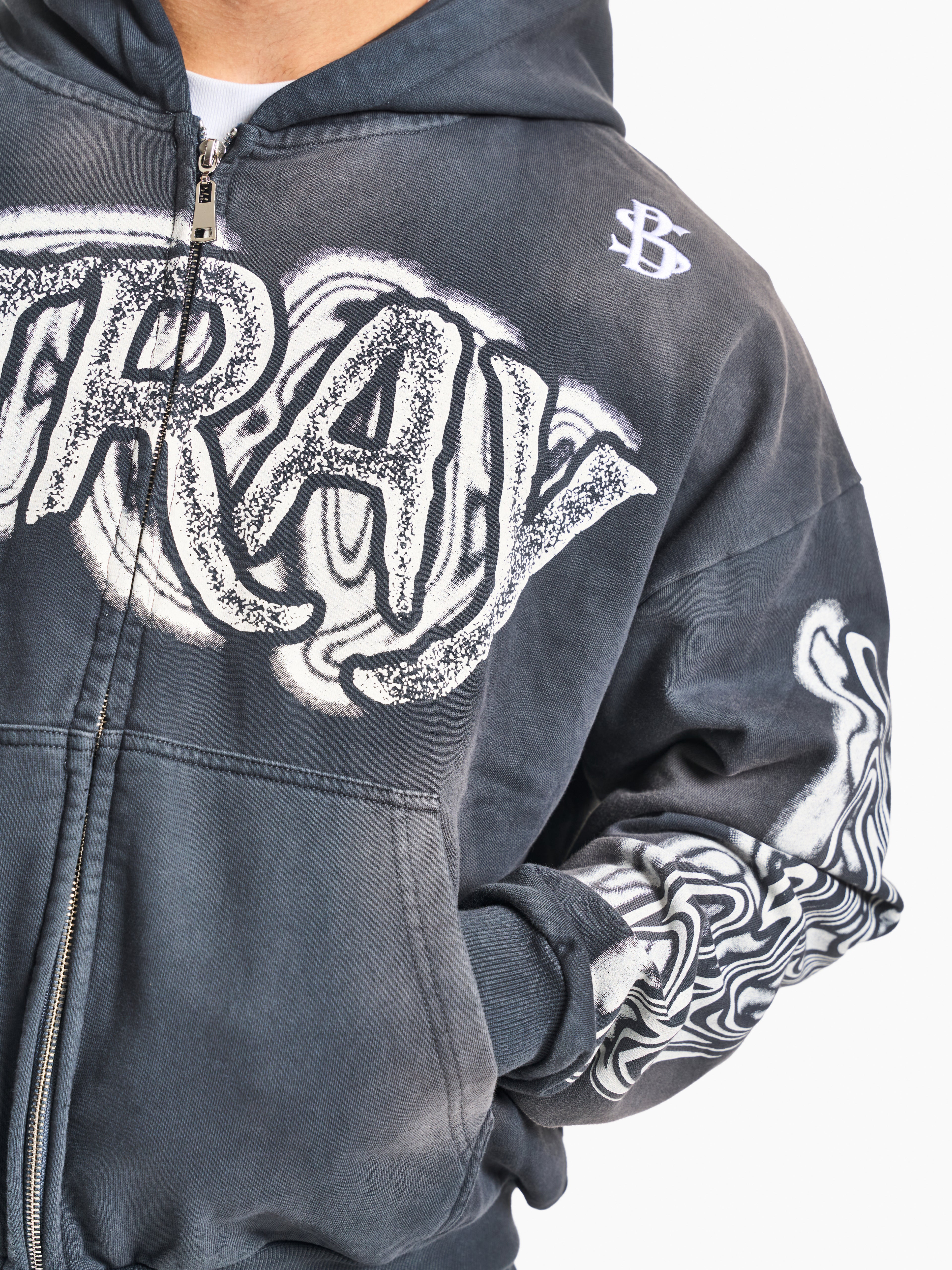 Smoke grey stray zip hoodie
