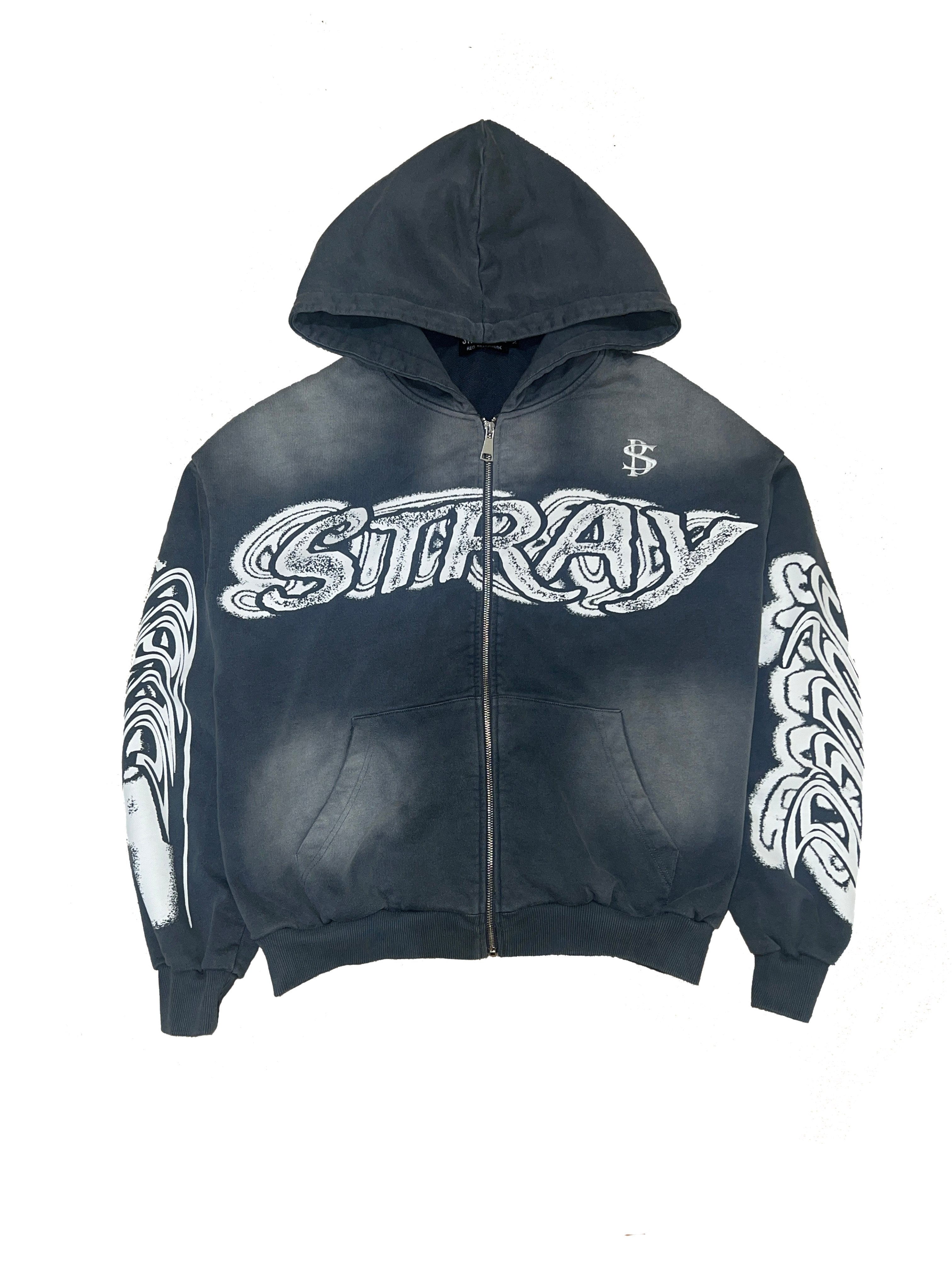Smoke grey stray zip up hoodie