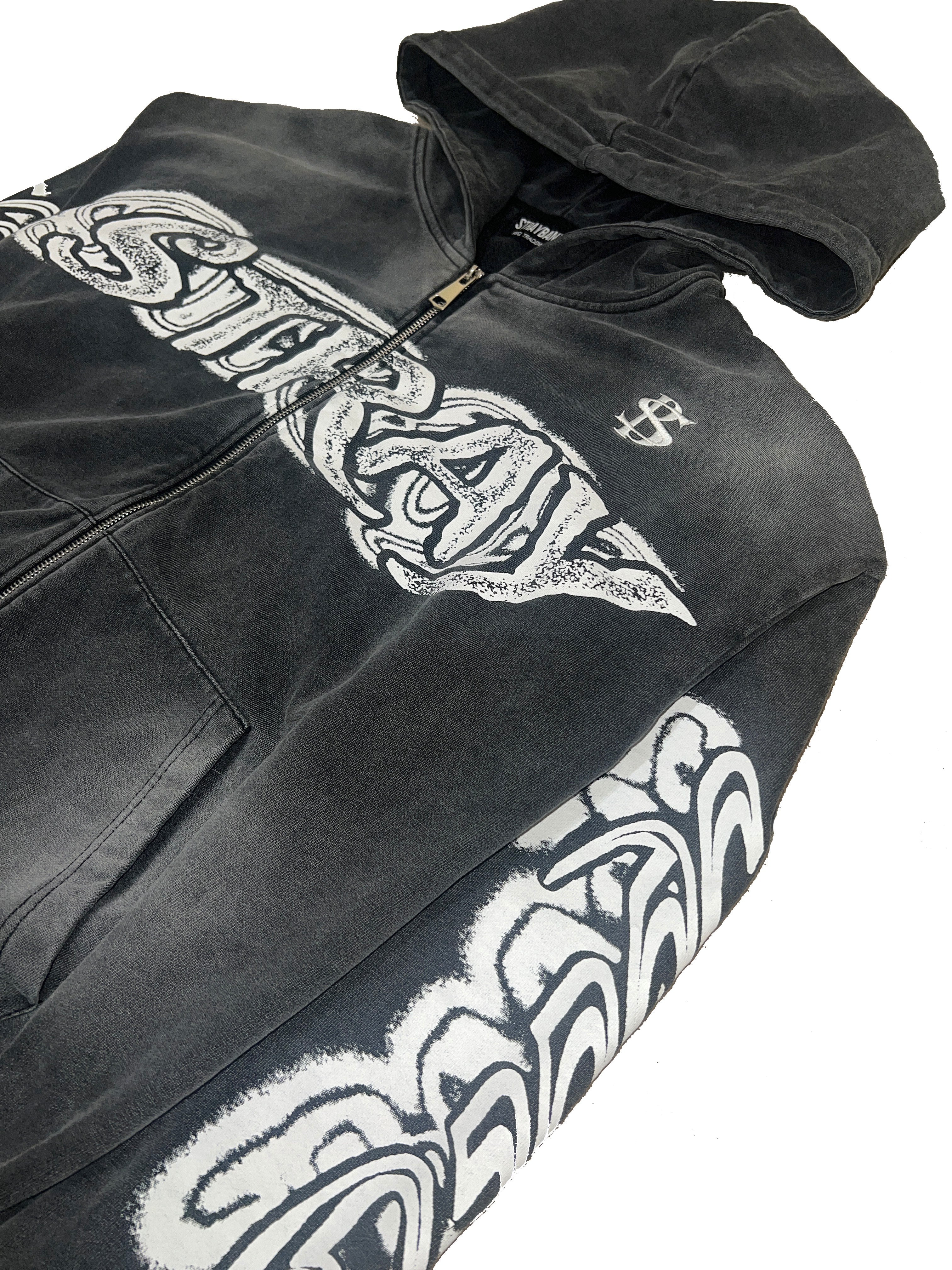Jet black stray zip up hoodie