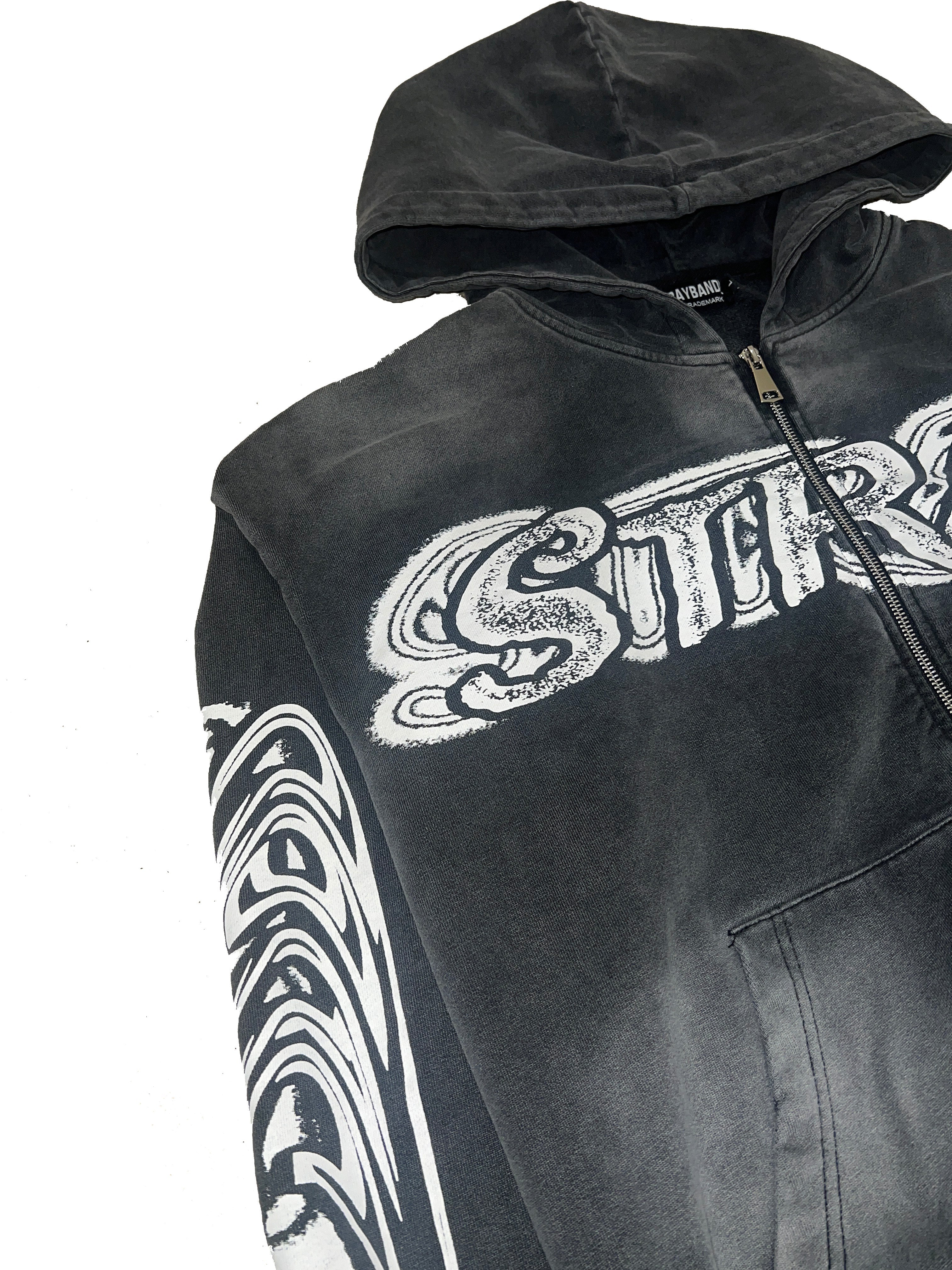 Jet black stray zip up hoodie