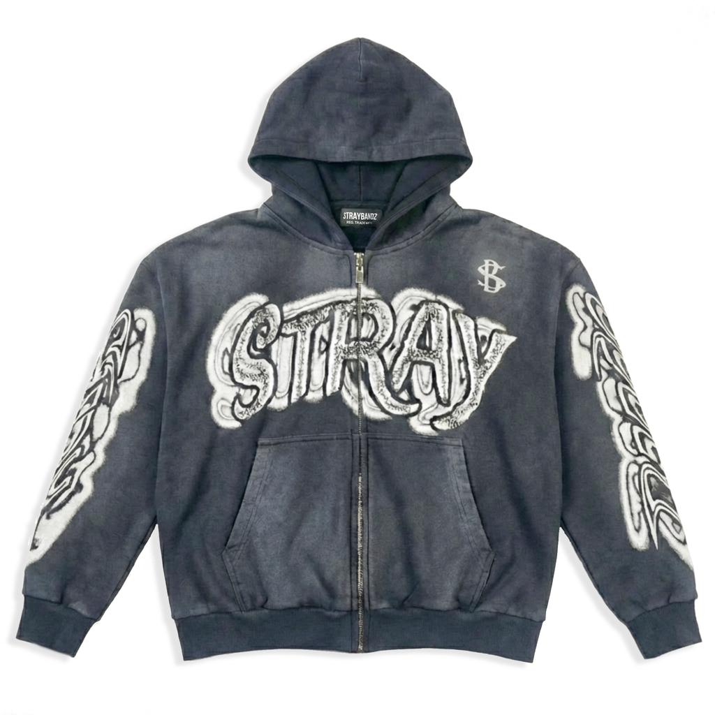 Smoke grey stray zip hoodie
