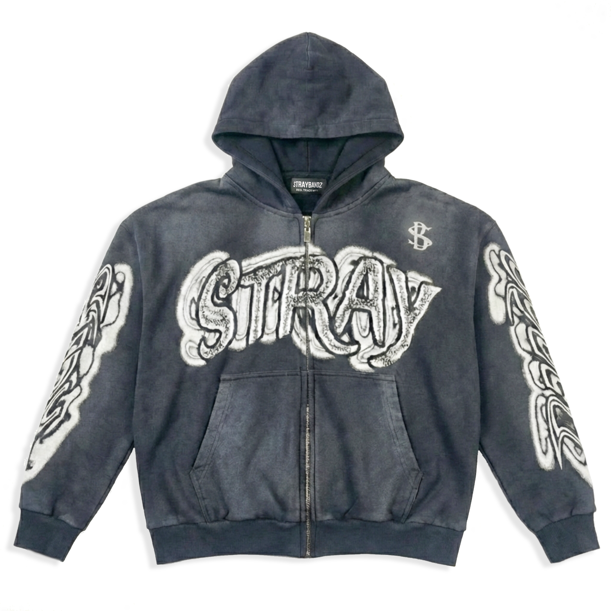 Smoke grey stray zip hoodie – Straybandz